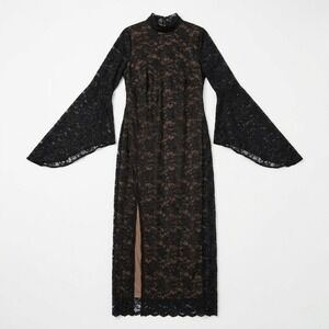 ELOQUII Lace Bell Sleeve Maxi Dress NWT 14 Black Nude Illusion Goth Formal‎